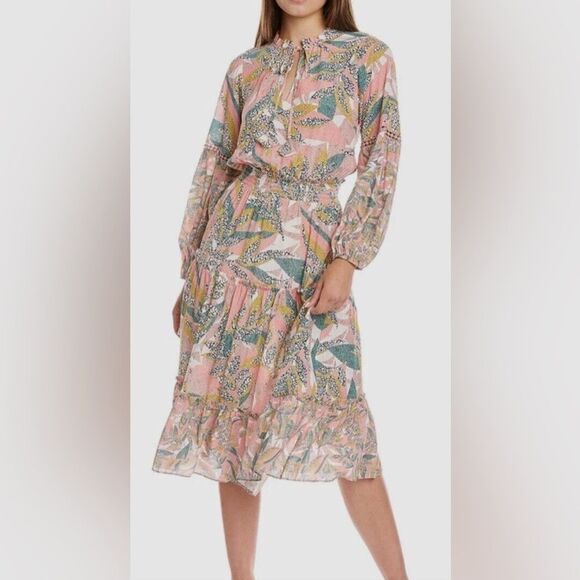 Women’s SHOSHANNA Anthropologie Aria Tiered Balloon Sleeve Midi Dress Size 10 D2 - Picture 1 of 14